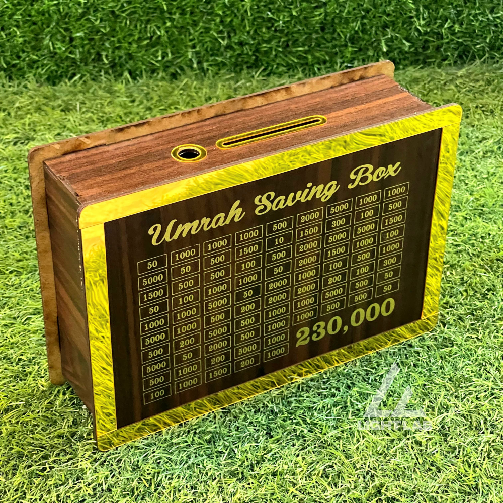 Umrah Saving Box | Islamic Wooden Money Box for Goal Setting by Light Lab Saving Box