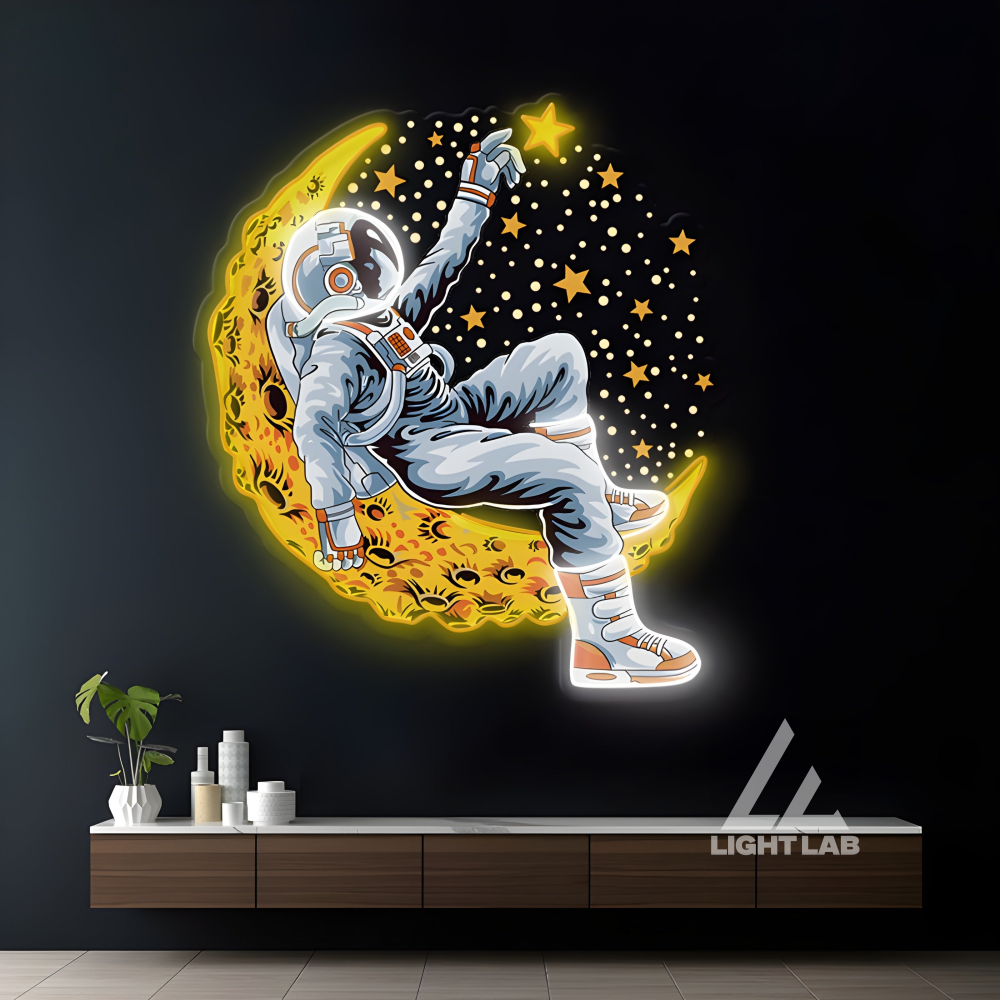 Astronaut Lying On The Moon Space Artwork Led Neon Sign UV Neon