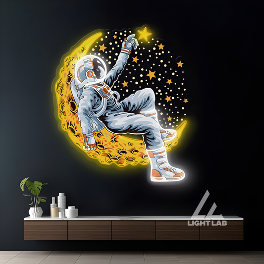 Astronaut Lying On The Moon Space Artwork Led Neon Sign UV Neon