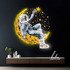 Astronaut on Moon Neon Sign – Space LED Wall Art for Bedrooms