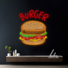 Burger LED Neon Sign – Shop & Restaurant Decor | Custom Neon Light for Home or Business