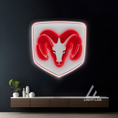 Dodge Logo Neon LED Sign – UV Printed Garage & Man Cave Decor | Custom Neon Light for Car Lovers