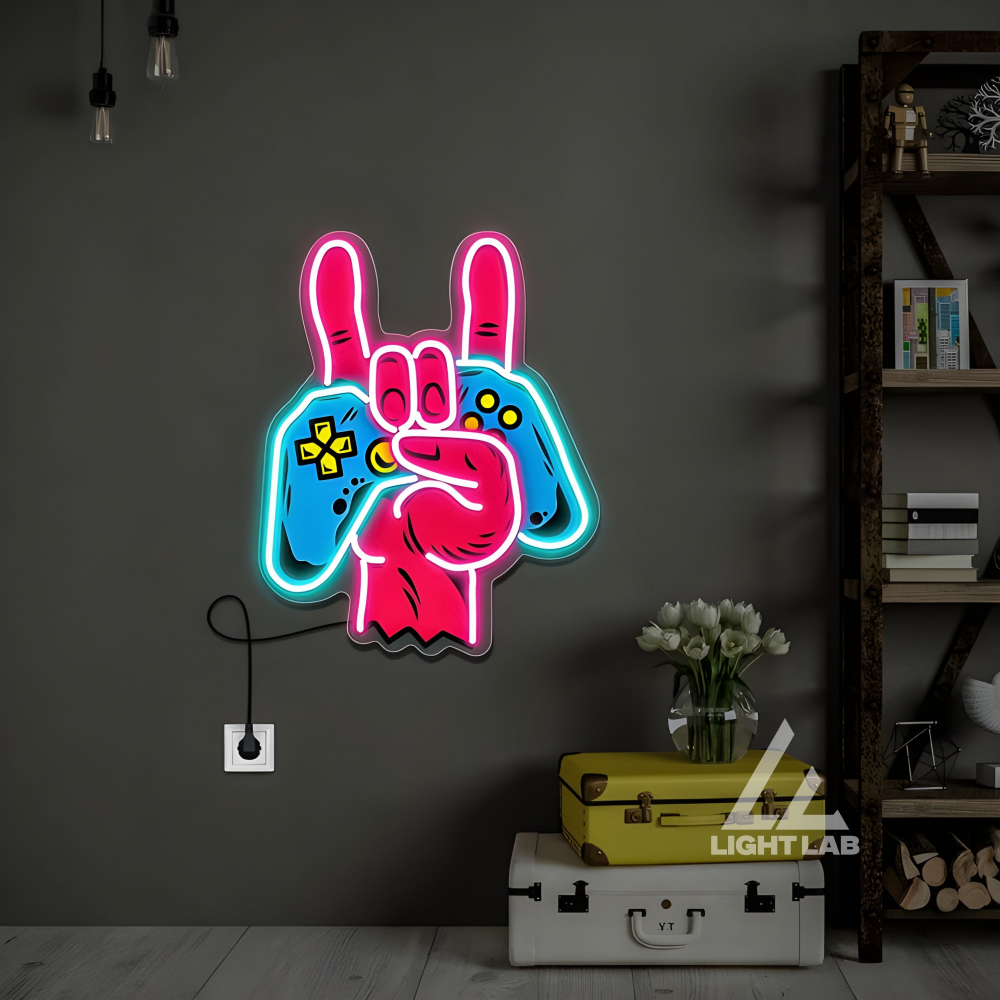 Gaming Controller Rock UV Neon Sign | Gaming Vibes Neon Sign UV Neon