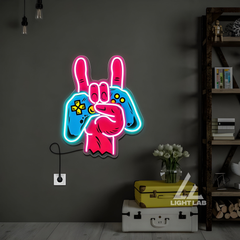 Gaming Controller Rock Neon Sign – UV Printed Gaming Vibes LED Wall Decor