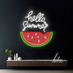 Hello Summer Neon Sign – UV Printed LED Wall Decor for Home & Shop | Watermelon Neon Light