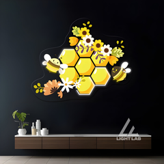 Honeycomb Bee Neon Sign – LED Wall Art for Shops & Home Decor