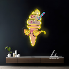 Ice Cream Artwork Neon Sign – UV Printed LED Wall Decor for Home, Café, or Shop