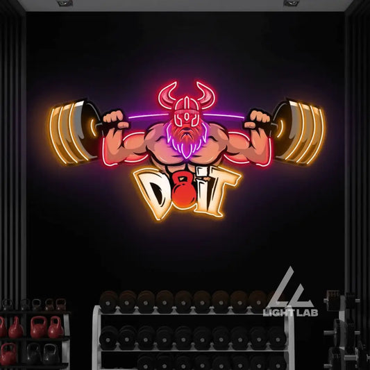 Lifting Barbell LED Neon Sign Gym Game Room Decor Sign UV Neon