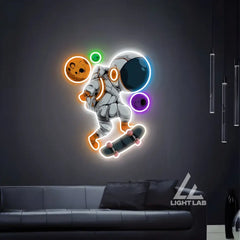 Spaceman Skateboard Neon Sign – UV Printed LED Wall Art