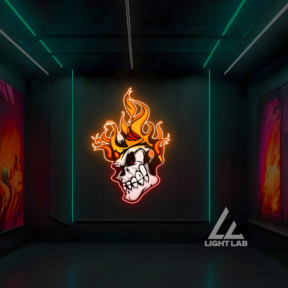 Skull Fire UV Neon Sign | Fiery Skull UV Sign UV Neon