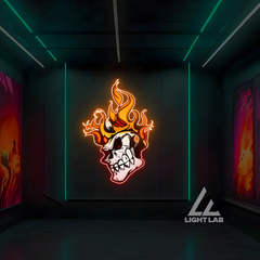 Skull Fire Neon Sign – Fiery Skull UV Printed LED Wall Decor