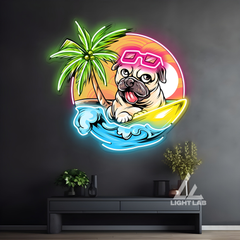 Summer Poster LED Neon Sign with Dog & Palm Tree – UV Printed LED Wall Art for Home, Café, or Shop