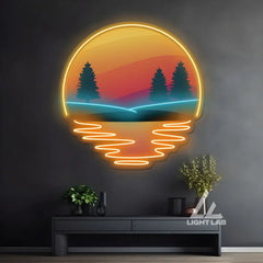 Sunset Pine Tree Neon Sign – UV Printed LED Wall Art